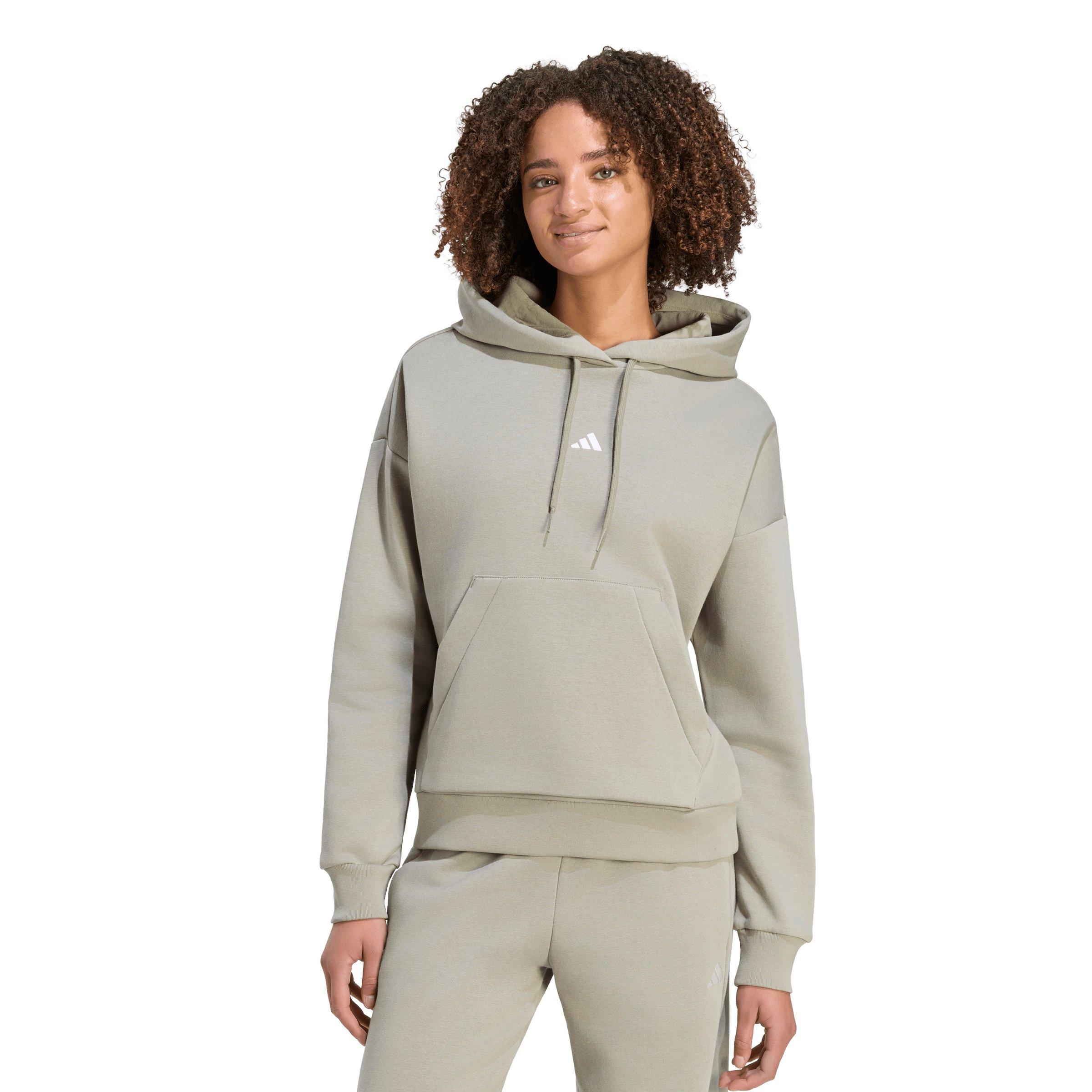 adidas Women's Essentials Small Logo Feel Cozy Hoodie - Silver Pebble - SILVER PEBBLE